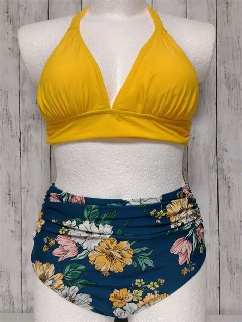 Bikini Set Neckholder CUPSHE High Waist Blumenmuster Größe L 44 46 eBay