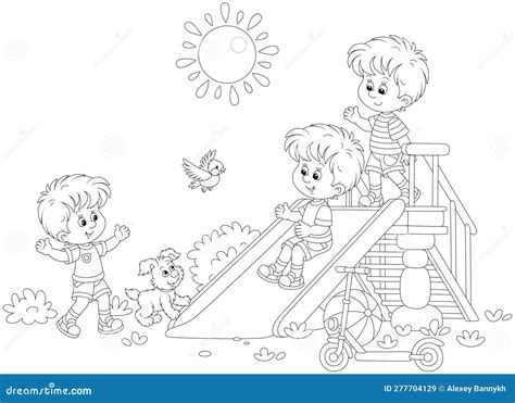 Children on a Toy Slide in a Summer Park Stock Vector - Illustration of ...