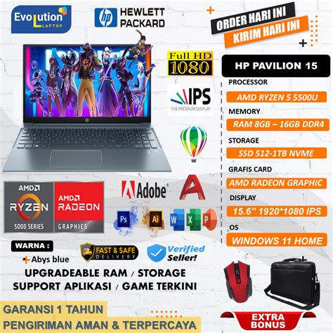 Jual Laptop Gaming Hp Pavilion Amd Ryzen U Ram Gb Ssd Gb