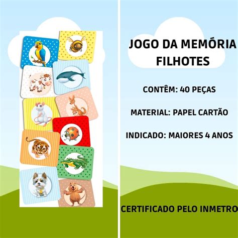 JOGO DA MEMÓRIA EDUCATIVO PARA CRIANÇAS DE ANIMAIS 40 PEÇAS Loja