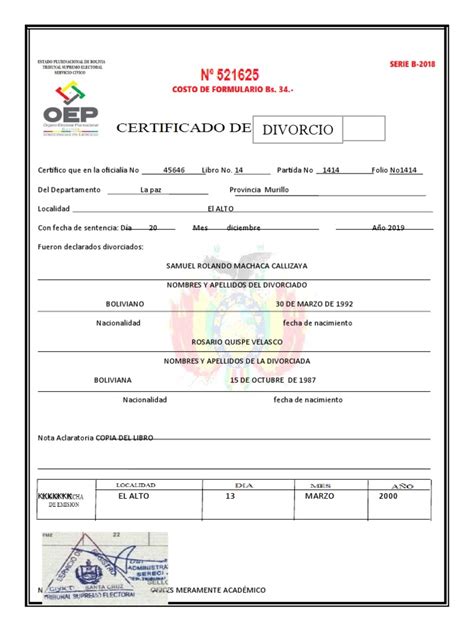 Certificado De Divorcio Pdf