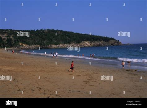 Usa Maine Mount Desert Island Acadia National Park Sand Beach Stock