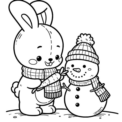 Coloriage Lapin Faisant Un Bonhomme De Neige Dessin Gratuit