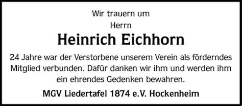 Traueranzeigen Von Heinrich Eichhorn Trauerportal Ihrer Tageszeitung