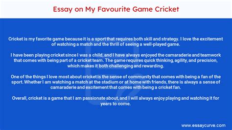 My Favourite Game Cricket Essay In Lines To Words