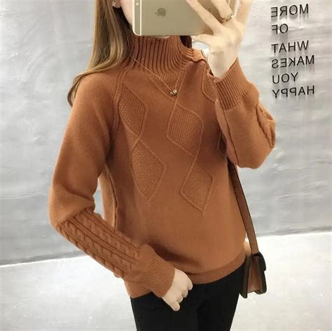 Autumn Winter Slim Basic Women Warm Sweater Solid Color Neck Long