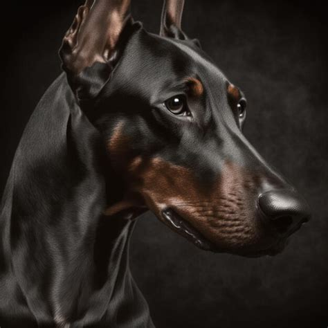 Encantador Retrato De Estudio Doberman Perro Sobre Fondo Negro Aislado