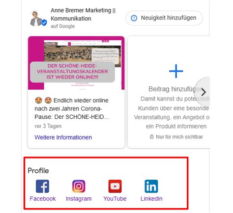 Neu Soziale Netzwerke Im Google Unternehmensprofil Anne Bremer