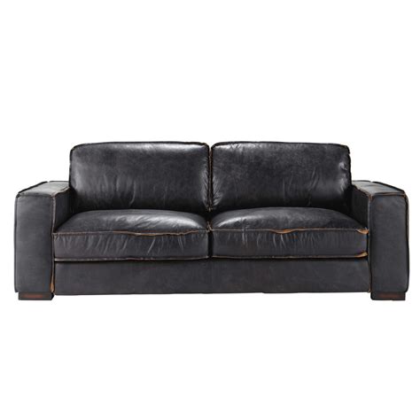 Divano Vintage Nero In Pelle Posti Colonel Maisons Du Monde