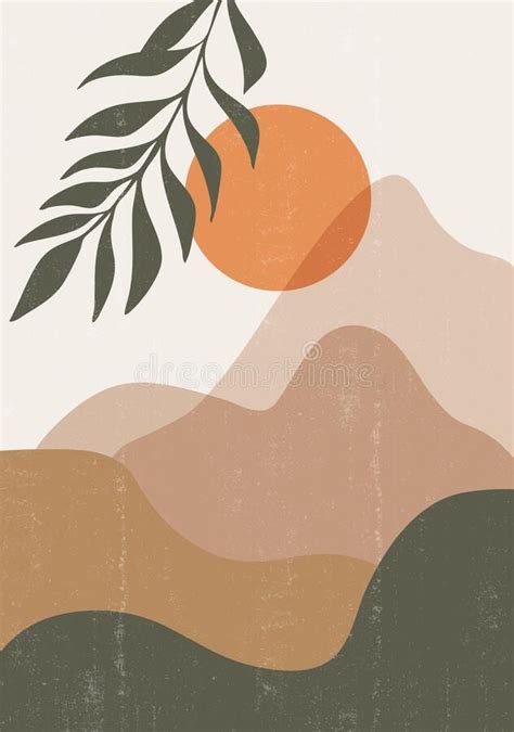 Mid Century Sunset Print Boho Minimalist Printable Wall Art Mountain