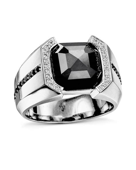 Men’s Cushion Black Diamond and Beveled Platinum Ring – Turgeon Raine