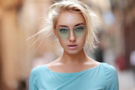 Blonde Blue Eyes Depth Of Field Girl Model Sunglasses Woman Wallpaper