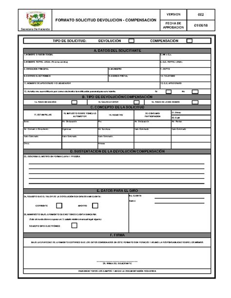 Formato Solicitud Devolución Compensación V2 TIPO DE SOLICITUD