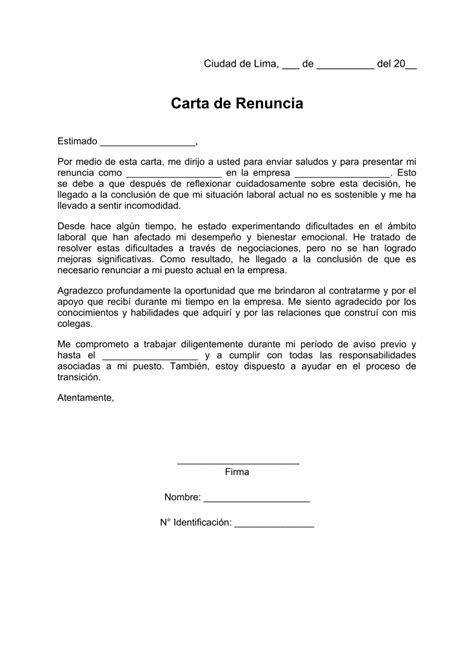 Carta De Renuncia Por Incomodidad Laboral Ejemplos