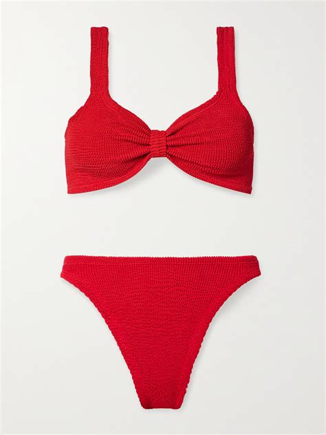 Hunza G Bonnie Seersucker Bikini In Red Modesens