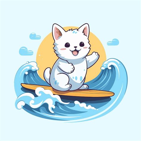 Premium Vector Cute Cat Kitten Surfing Vector Illustration