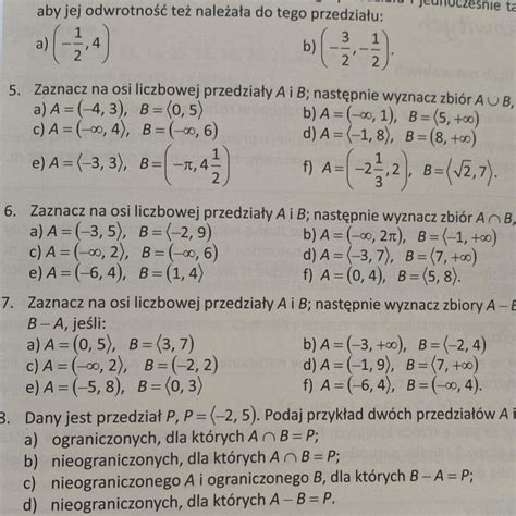 Zaznacz Na Osi Liczbowej Przedzia Y A I B Nastepnie Wyznacz Zbior A N B