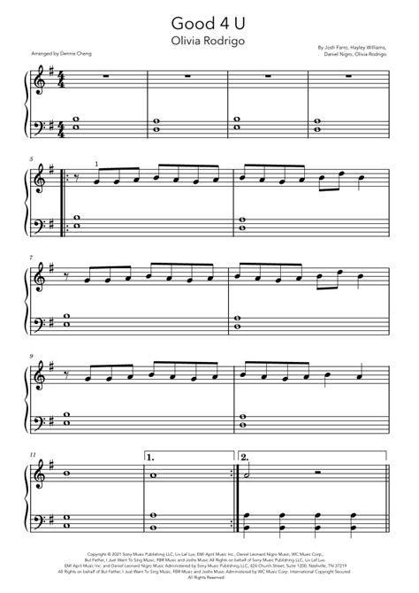 Good 4 U Arr Dennis Cheng By Olivia Rodrigo Sheet Music For Easy