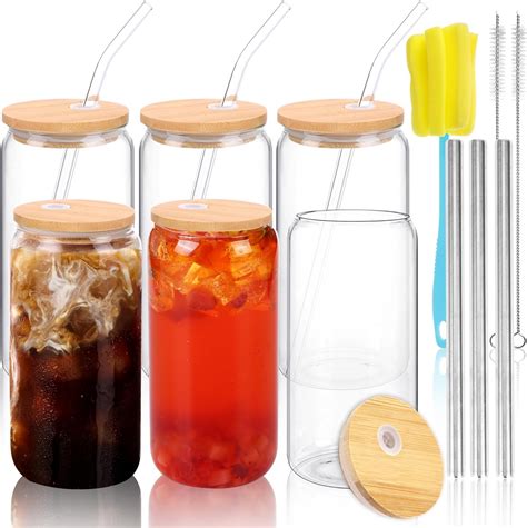 Amazon Moretoes Glass Cups With Lids And Straws 6pcs 16oz Glass