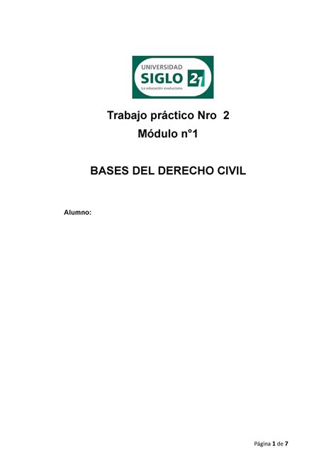 Tp Derrecho Civil Trabajo Pr Ctico Nro M Dulo N Bases Del Derecho