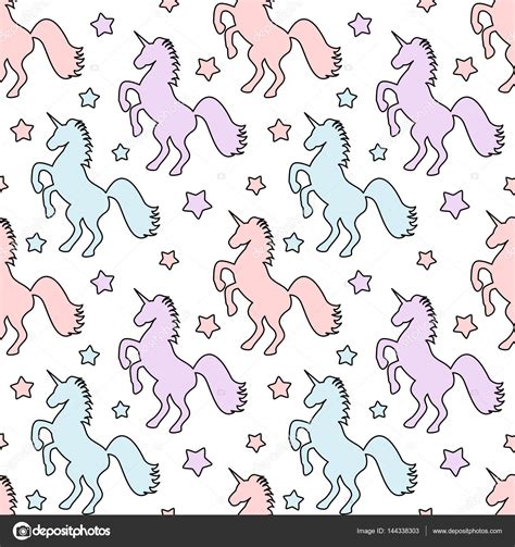 Cute Colorful Unicorns With Stars Seamless Vector Pattern Background Illustration Stock Vector