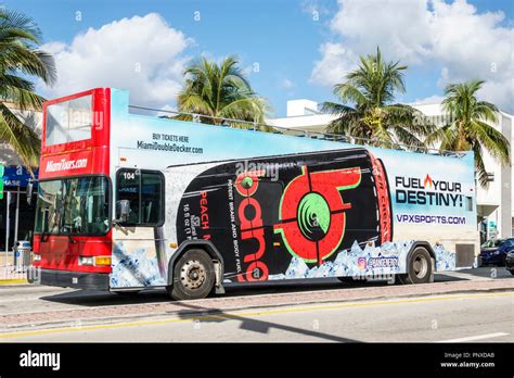 Florida, Miami Beach, bus coach, advertisement advertising billboard ...