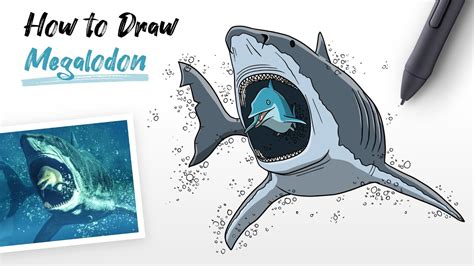 How To Draw Megalodon Prehistoric Shark From Jurassic World Easy Step