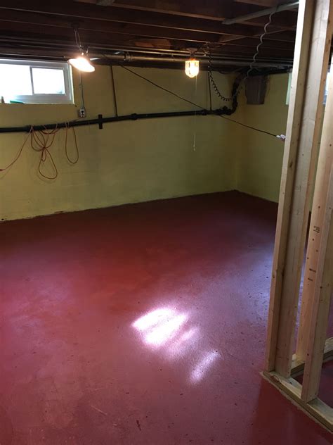 Budget Fix Concrete Floor Primered And Painted Red With Epoxy Seal