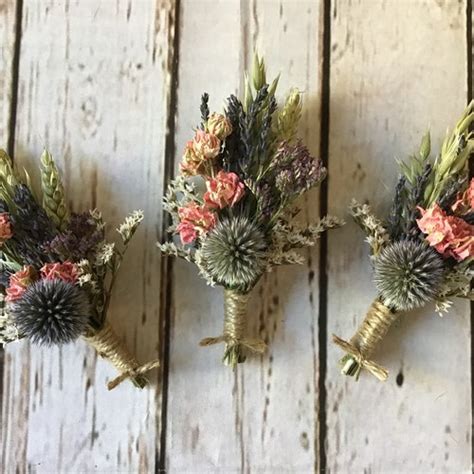 Beautiful Thistle Buttonholes Made From Dried Flowers And Etsy Uk