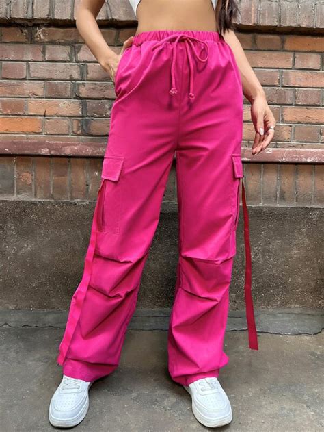 Shein Coolane Flap Pocket Side Drawstring Waist Cargo Pants Shein Usa