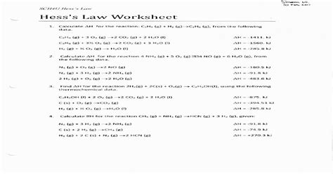 Download Pdf Hess Law Worksheet