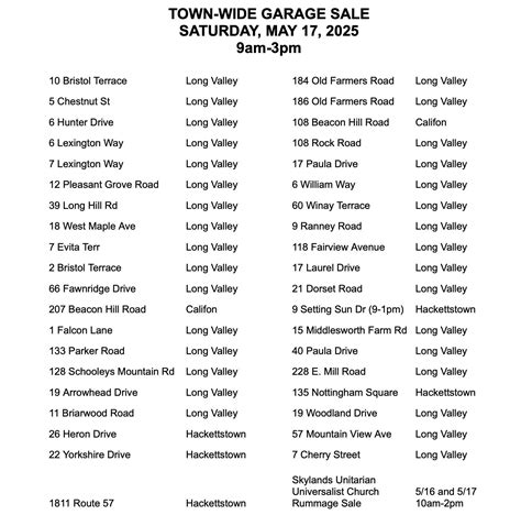 May 17 | Long Valley TOWN-WIDE Garage Sale | Long Valley, NJ Patch