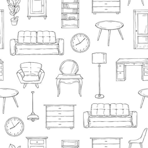 Premium Vector | Sketch furniture pattern