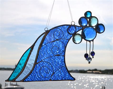 Ocean Wave Stained Glass Suncatcher With German Jewel Surfs Up - Etsy