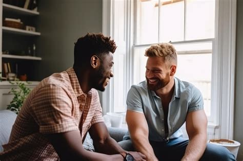 Premium Photo In Love Gay Couple Smile And Happy In Home