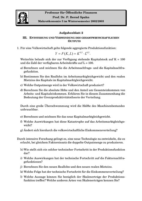 WS 2002 03 Übungen Makroökonomie 1 Professur für Öffentliche