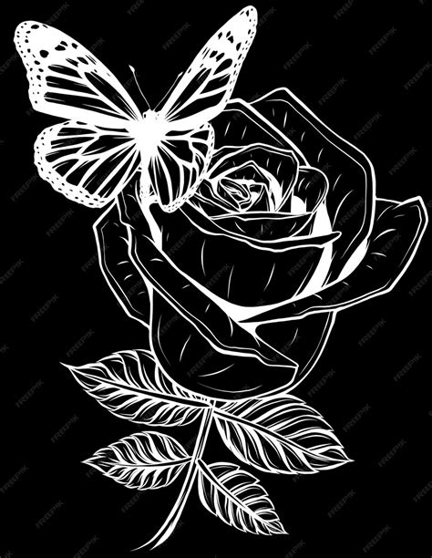 Premium Vector Vector Illustration Of Butterfly On Red Rose On Black