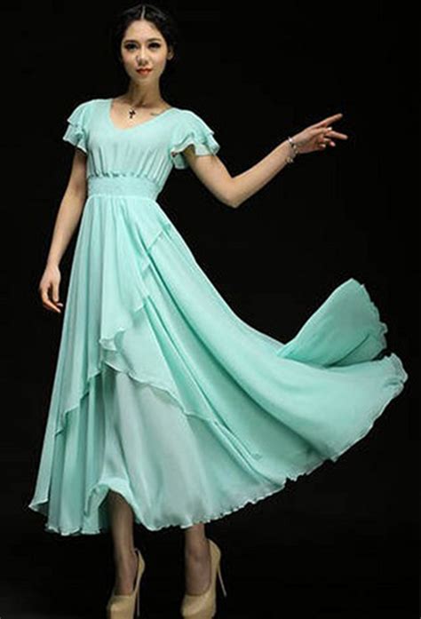 Summer Teal Chiffon Dress Light Turquoise Asymmetrical Chiffon Long Dress On Storenvy