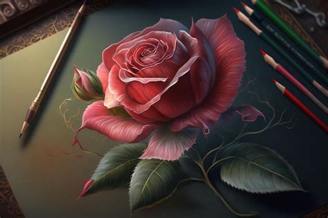 Un dibujo de una rosa con un lápiz y un lápiz. | Foto Premium