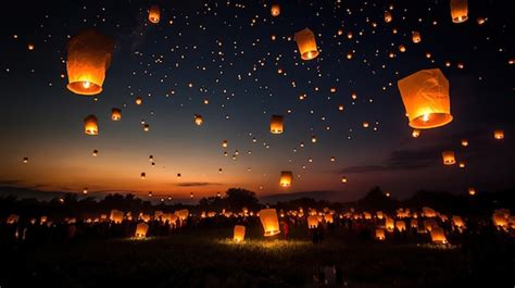 Premium Photo | Lantern festival in the sky