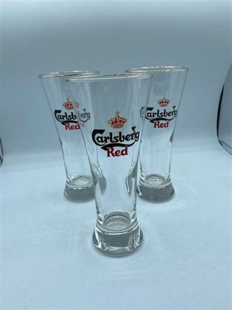 Vintage Carlsberg Red Pilsner Beer Glasses Gold Rim Crown Logo Etsy