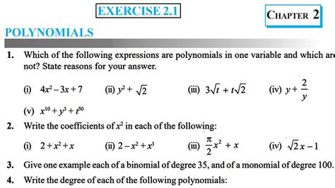 Chapter 2 Polynomials Full Exercise 2 1 And Basic Class 9 Maths