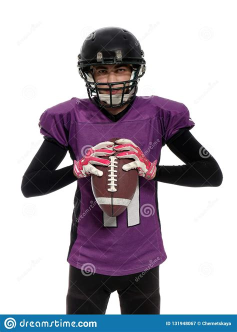 American Football Player With Ball Stock Image Image Of Male Playing