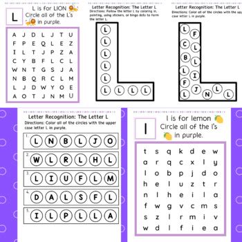 Letter Recognition Visual Scanning Packet THE LETTER L By Creatively OT