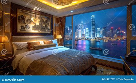 Bedroom Overlooking City Lights Stock Image Image Of Generative View