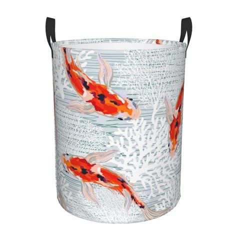 Balery Laundry Hamper With Handles Laundry Basket Koi Fish Corals