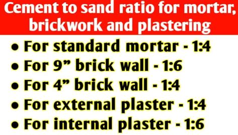 Cement to sand ratio for mortar, brickwork and plastering - Civil Sir