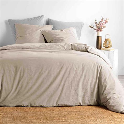 Bettwäsche aus gewaschener Baumwolle 240 cm Linette Beige Bettwaren