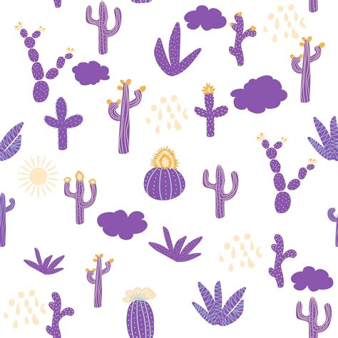 Seamless Patterns With Different Cacti Vibrant Repeating Texture With