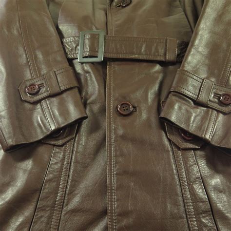 Vintage 70s Leather Spy Trench Coat Men 44 Mcgregor Deadstock Brown The Clothing Vault